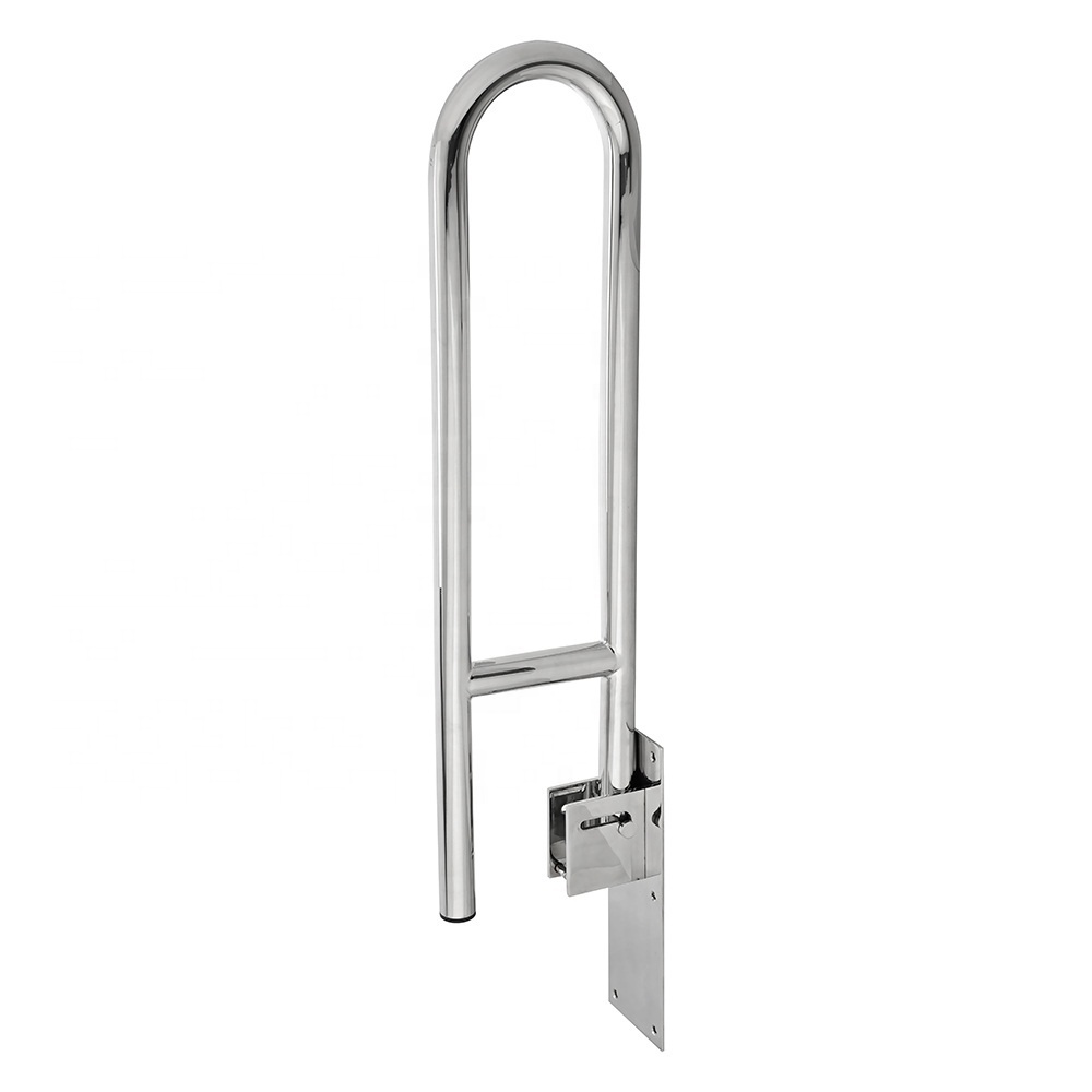 SUS 304 Polishing Stainless Steel U type Bathroom Accessories safety handrail handle for disabled folding up toilet grab rails